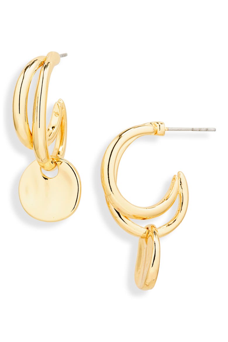 Coin Drop Double Hoop Earrings, Main, color, GOLD