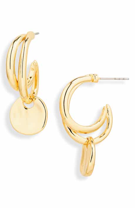 Coin Drop Double Hoop Earrings