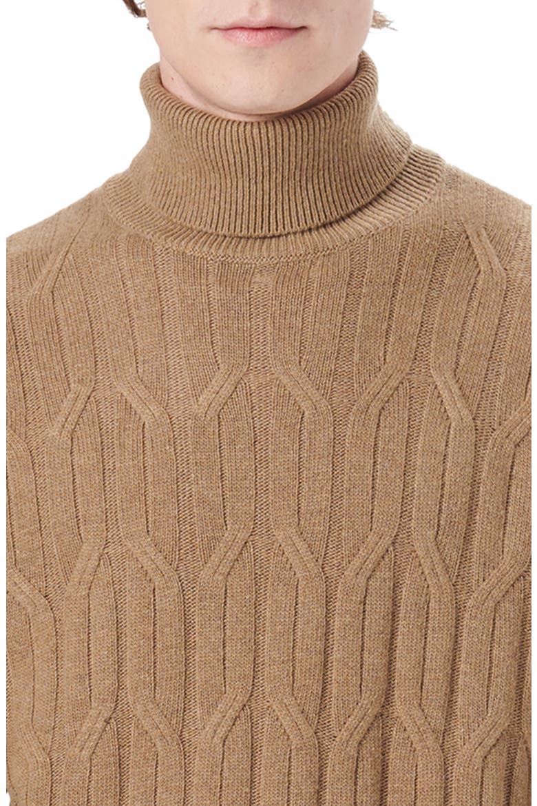 Cable Knit Turtleneck Sweater, Alternate, color, TOBACCO