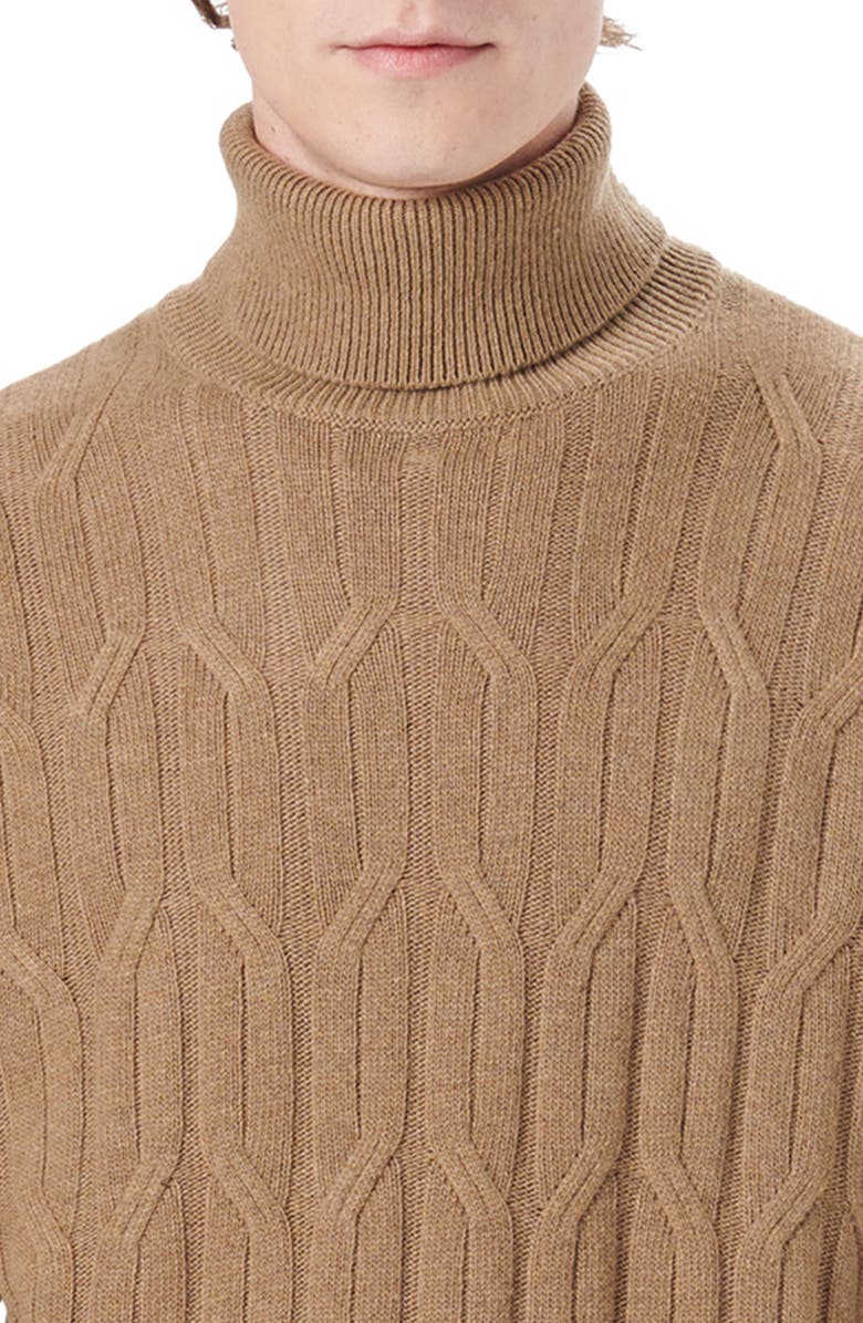 Bugatchi Cable Knit Turtleneck Sweater, Alternate, color, Tobacco
