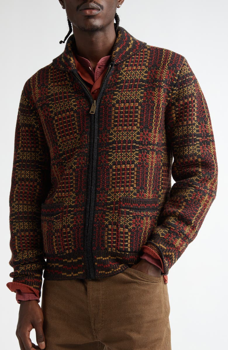 Double RL Plaid Shawl Collar Wool Jacquard Cardigan, Alternate, color, 