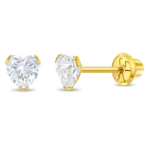 14k Birthstone Cubic Zirconia Heart Earrings