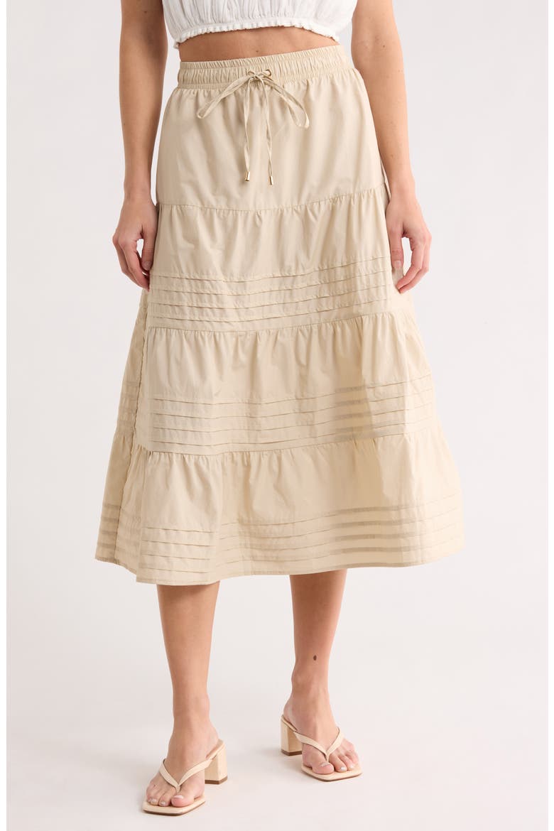 Pleated Tiered Cotton Pull-On Skirt, Main, color, STONE