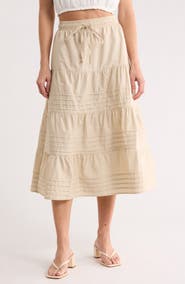 Ellen Tracy Pleated Tiered Cotton Pull-On Skirt