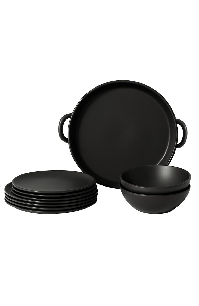 Gharyan Stoneware Family Feast Dinnerware, Set of 13 Pieces, Main, color, Matte Black
