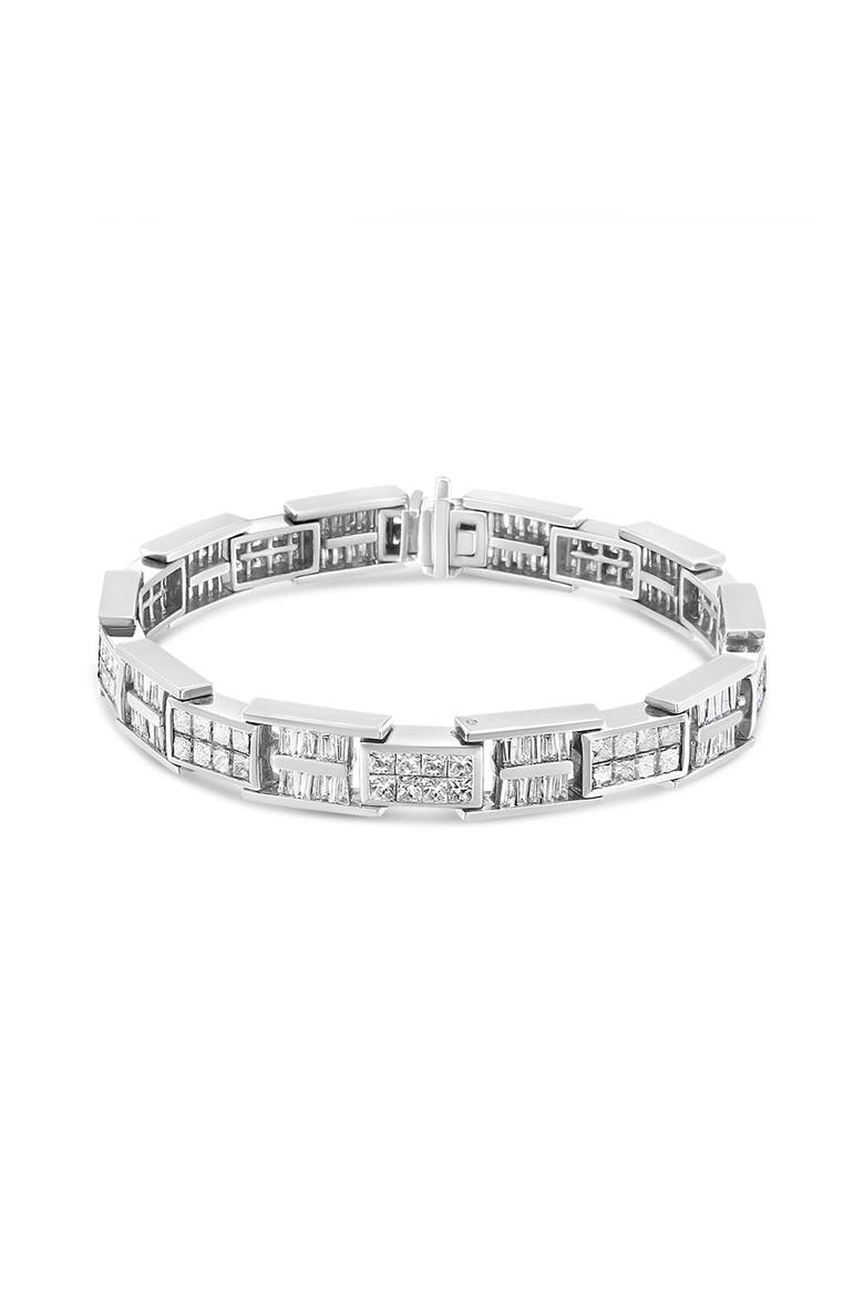14K White Gold 10 5/8 Cttw Diamond Panel Link Bracelet  - 7" Inches, Alternate, color, White