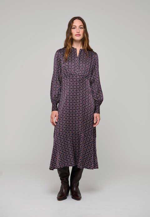 Rudydea Draped Silk Geometric Midi Dress
