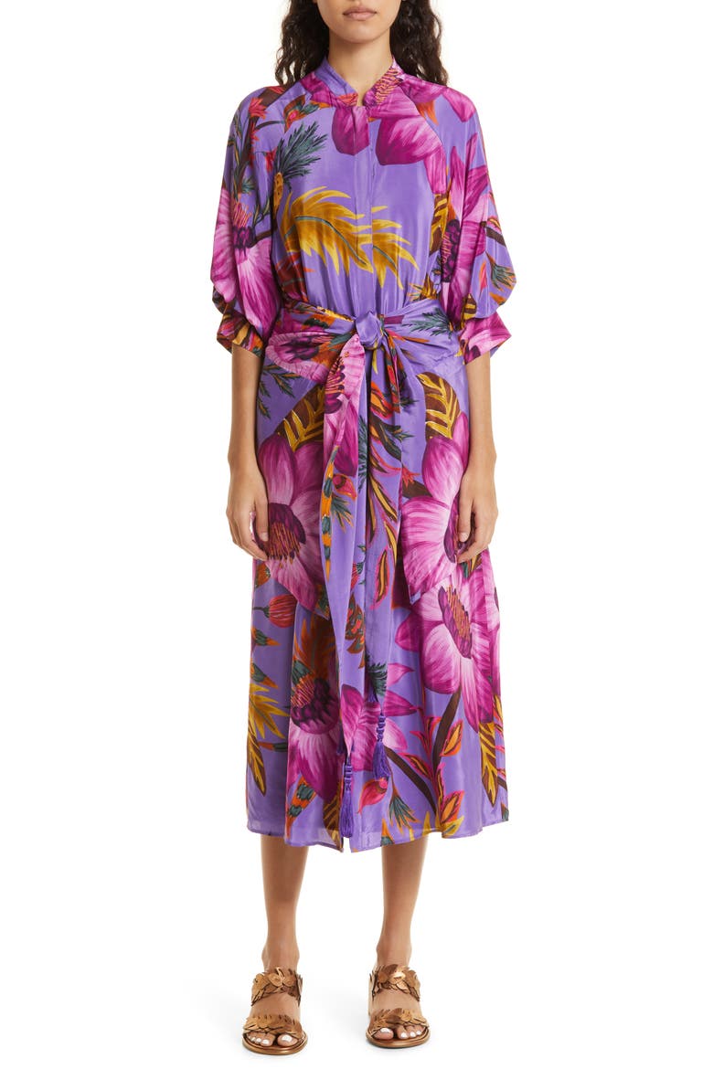 Floral Balloon Sleeve Shirtdress, Main, color, PURPLE