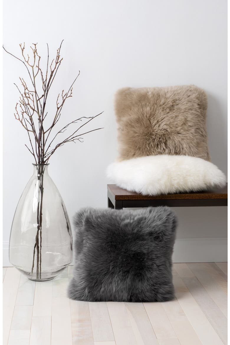 Genuine Sheepskin Pillow, Alternate, color, GREY