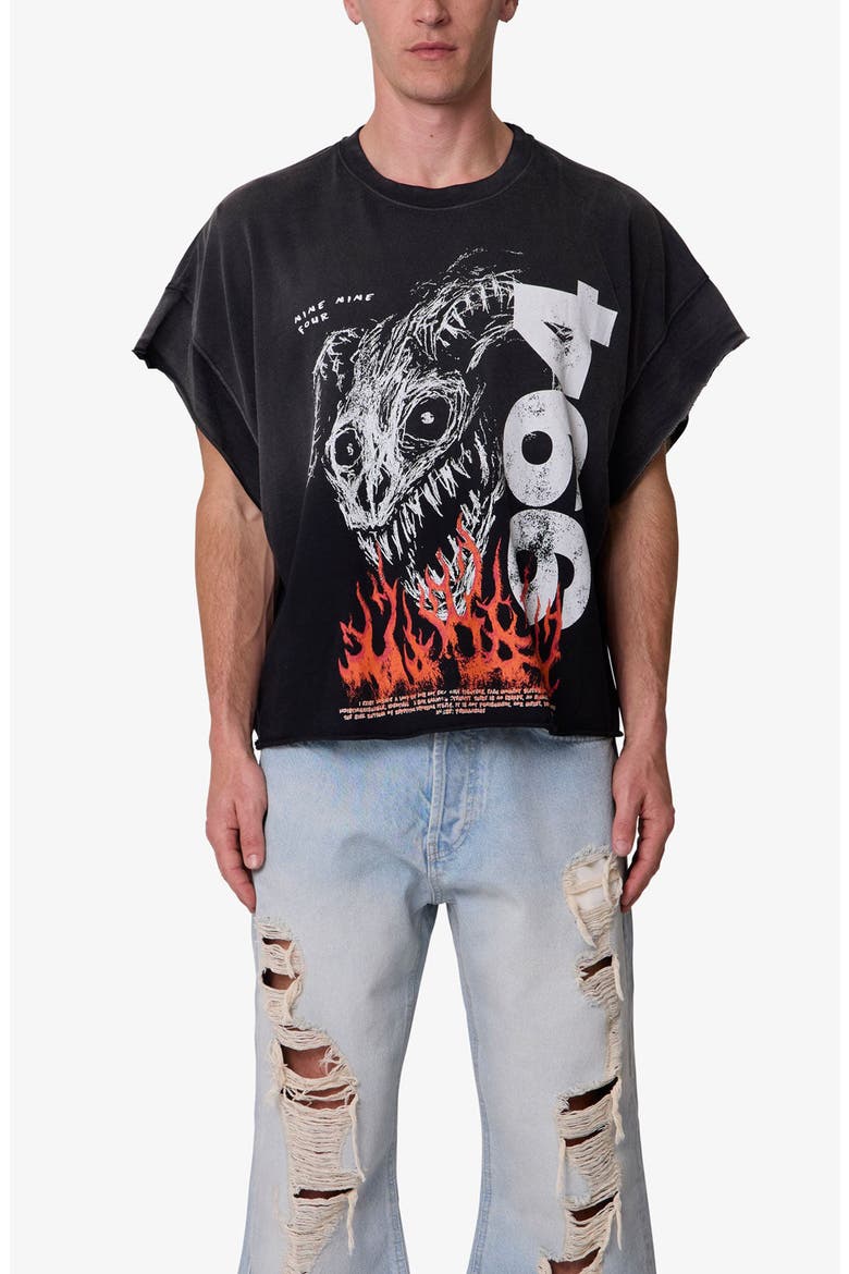 Ritual Distressed Graphic Cutoff T-Shirt, Main, color, BLACK
