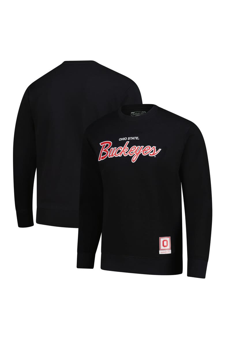 Men's Mitchell & Ness  Black Ohio State Buckeyes Elite Script Pullover Sweatshirt, Main, color, Black