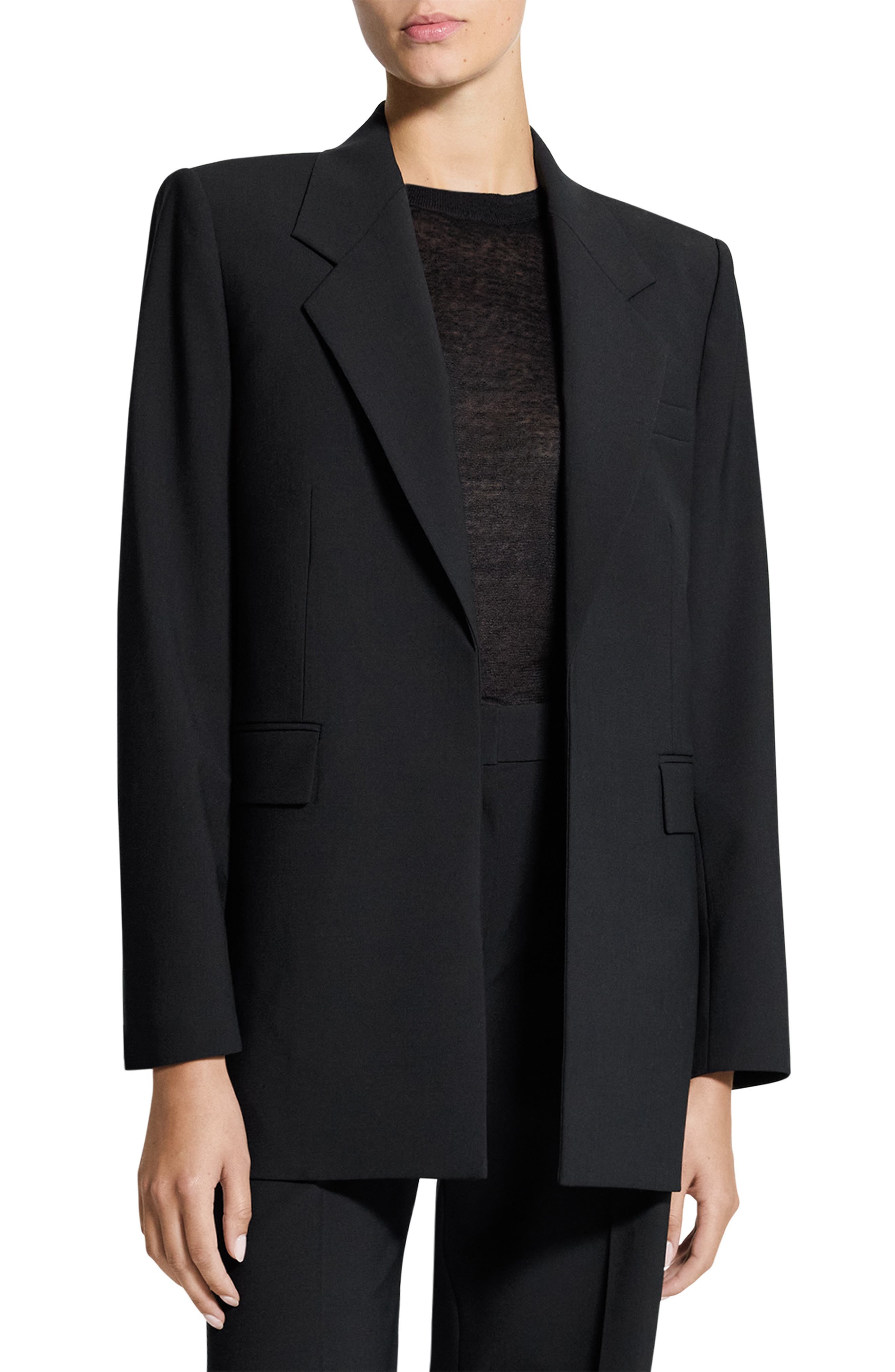 Relaxed Stretch Wool Open Blazer