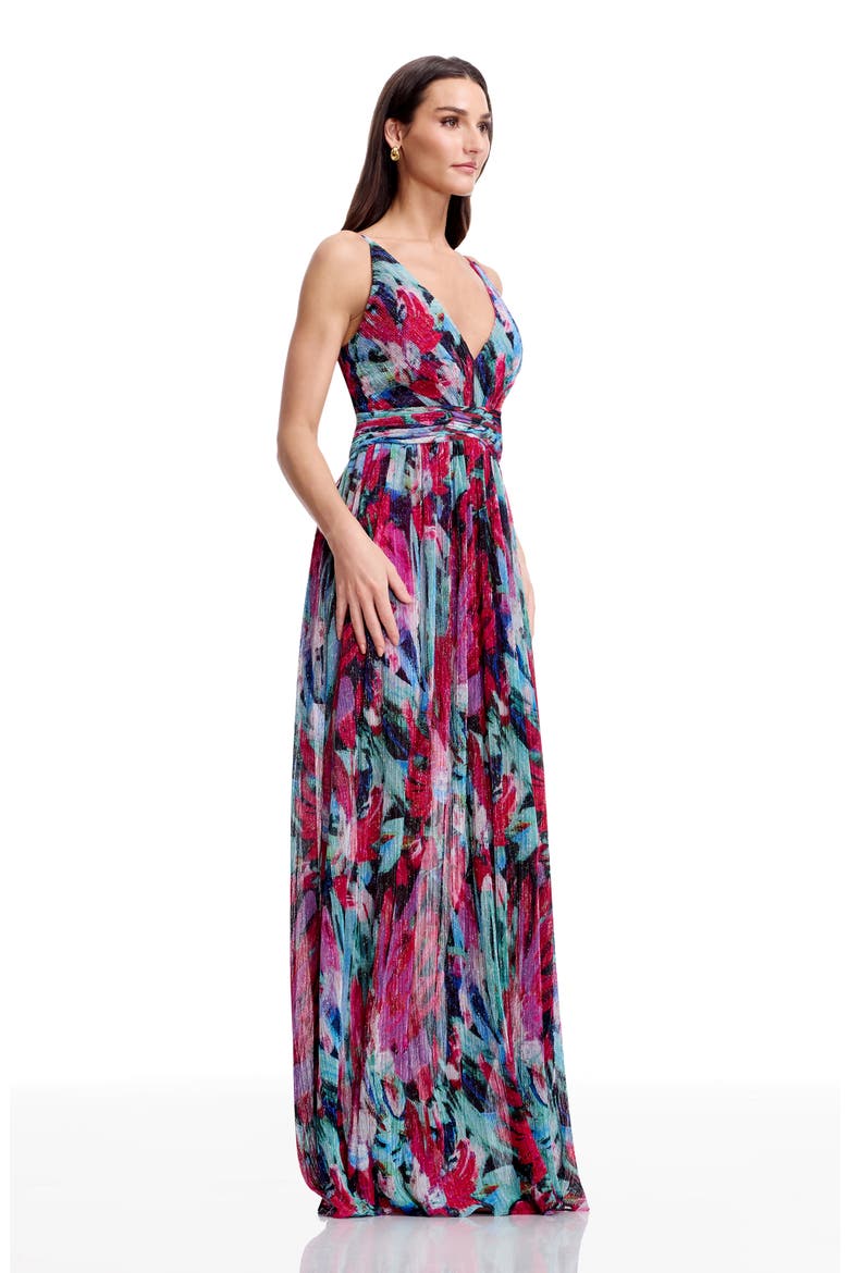 Taylor Metallic Floral Plissé Gown, Alternate, color, BRIGHT FUCHSIA MULTI