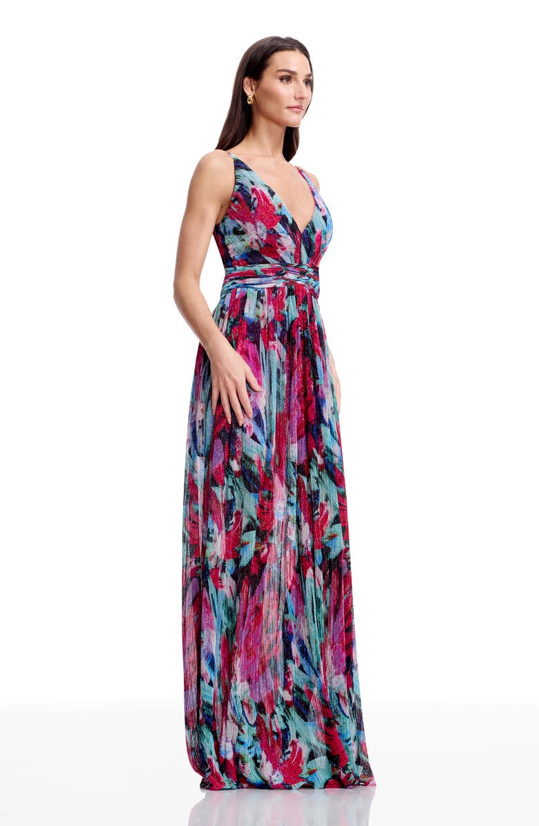 Dress the Population Taylor Metallic Floral Plissé Gown, Alternate, color, Bright Fuchsia Multi