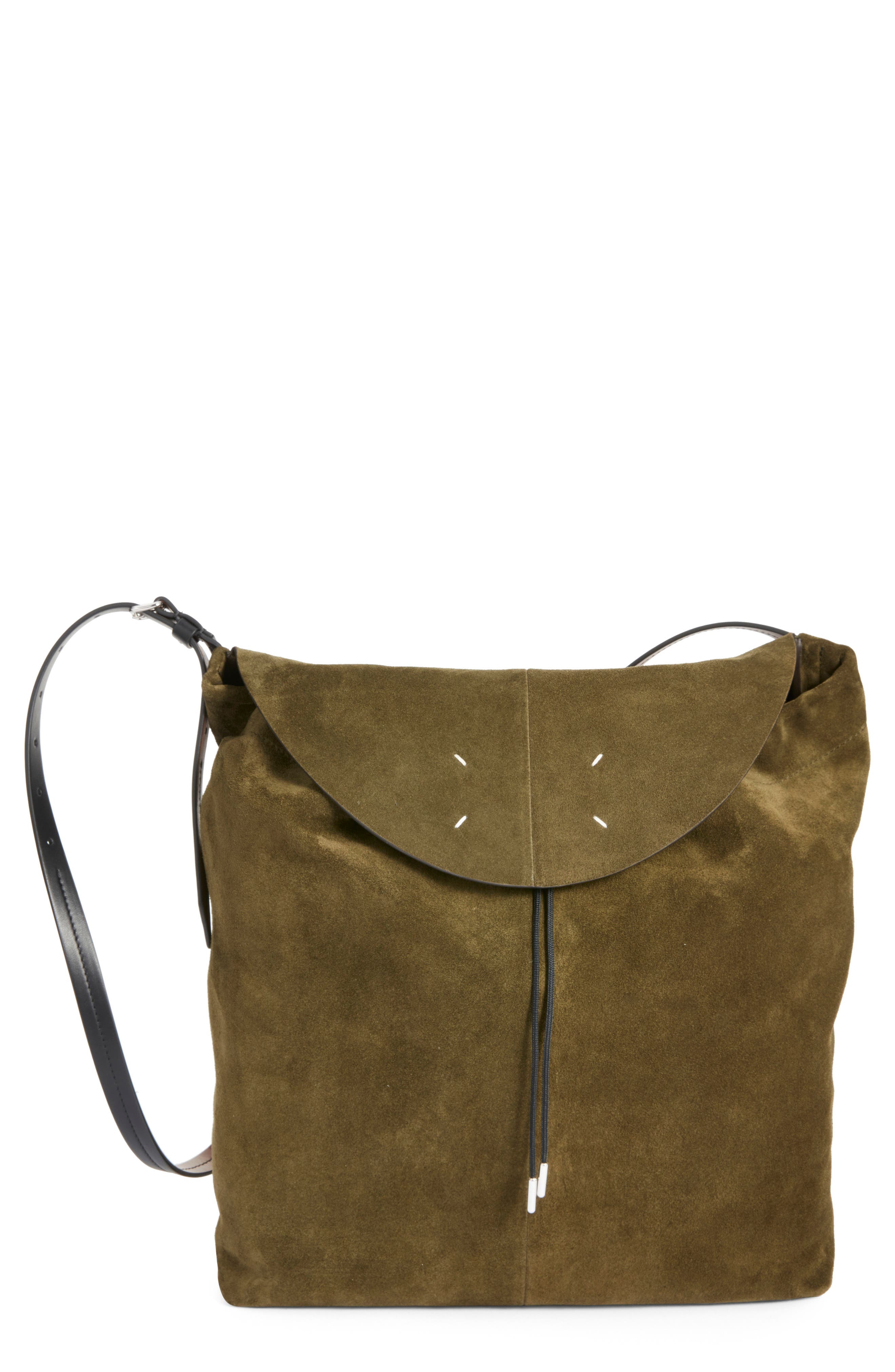 Maison Margiela Small Drawstring Suede Hobo Bag, Main, color, 