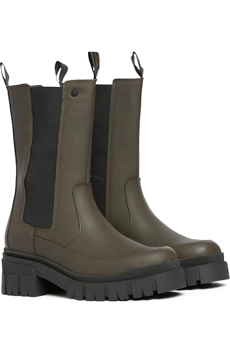 Barbour Sidneigh Tall Lugged Chelsea Boot, Main, color, Olive