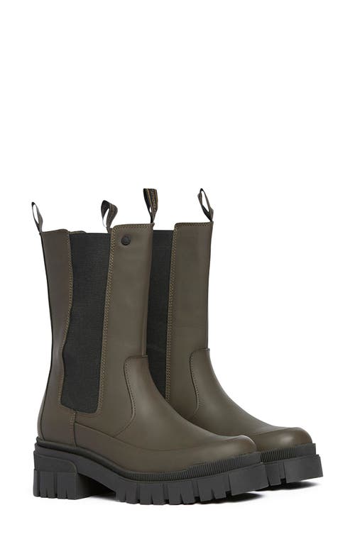 Barbour Sidneigh Olive Rubberized Leather Chelsea Boots In Green