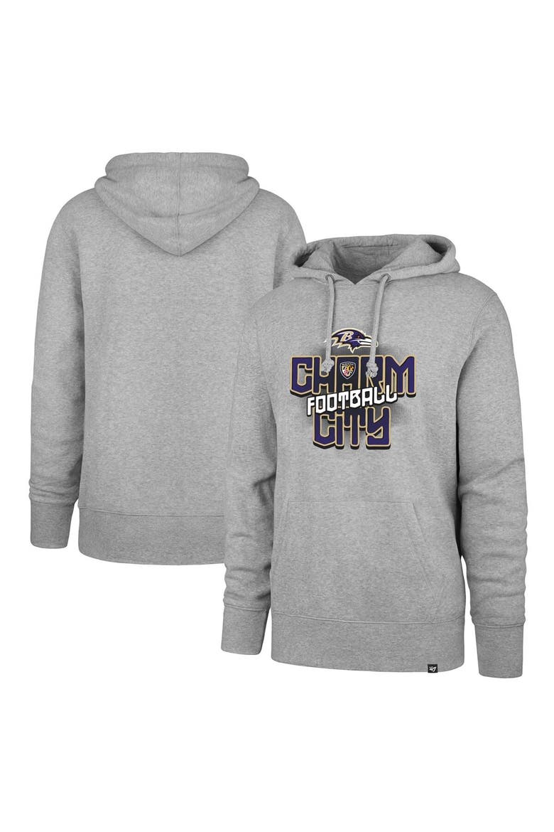 Men's '47 Gray Baltimore Ravens Regional Headline Pullover Hoodie, Alternate, color, Gray