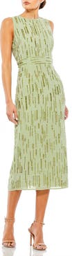 Mac Duggal Abstract Beaded Sleeveless Midi Sheath Dress