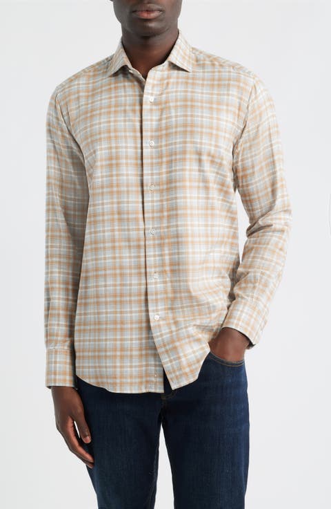 Varallo Tailored Fit Plaid Italian Flannel Button-Up Shirt