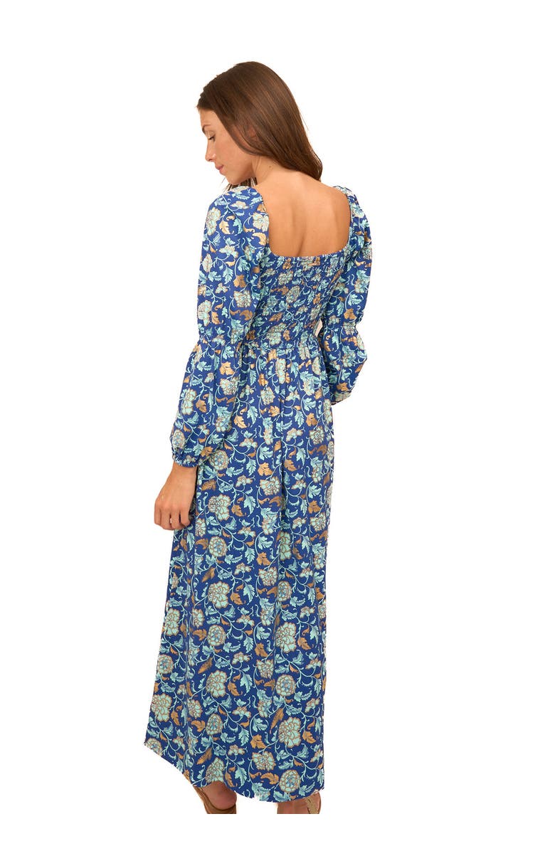 Cabana Life Navy Floral Metallic Puff Sleeve Maxi Dress, Alternate, color, 