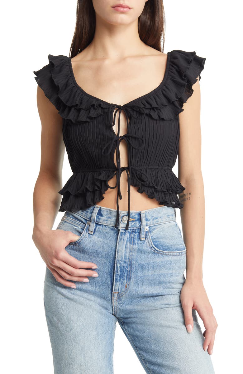 ASTR the Label Pintuck Tie Front Crop Top, Main, color, 