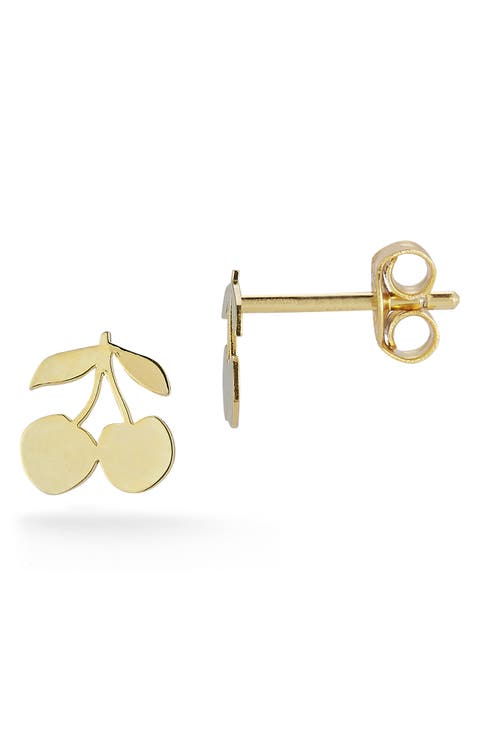 Italian 14K Yellow Gold Cherry Stud Earrings