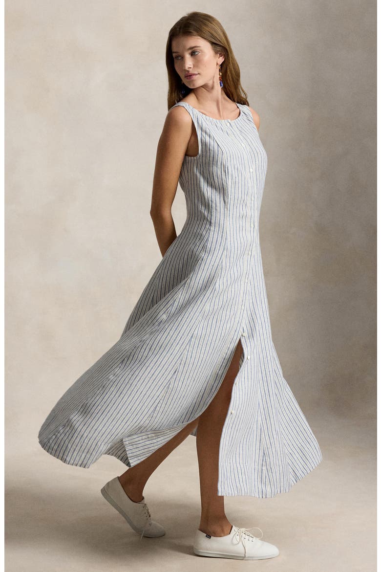 Stripe Panel Linen Dress, Alternate, color, NAVY-LIGHT BLUE MULTI