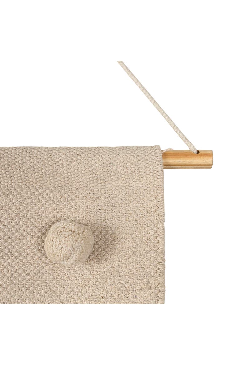 Hand Woven with Poms and Fringe Wall Art Cotton & Wood Dowel, Alternate, color, White