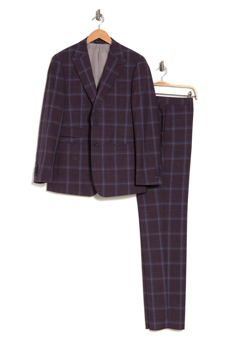 Trim Fit Check Wool Blend Suit, Alternate, color, PURPLE