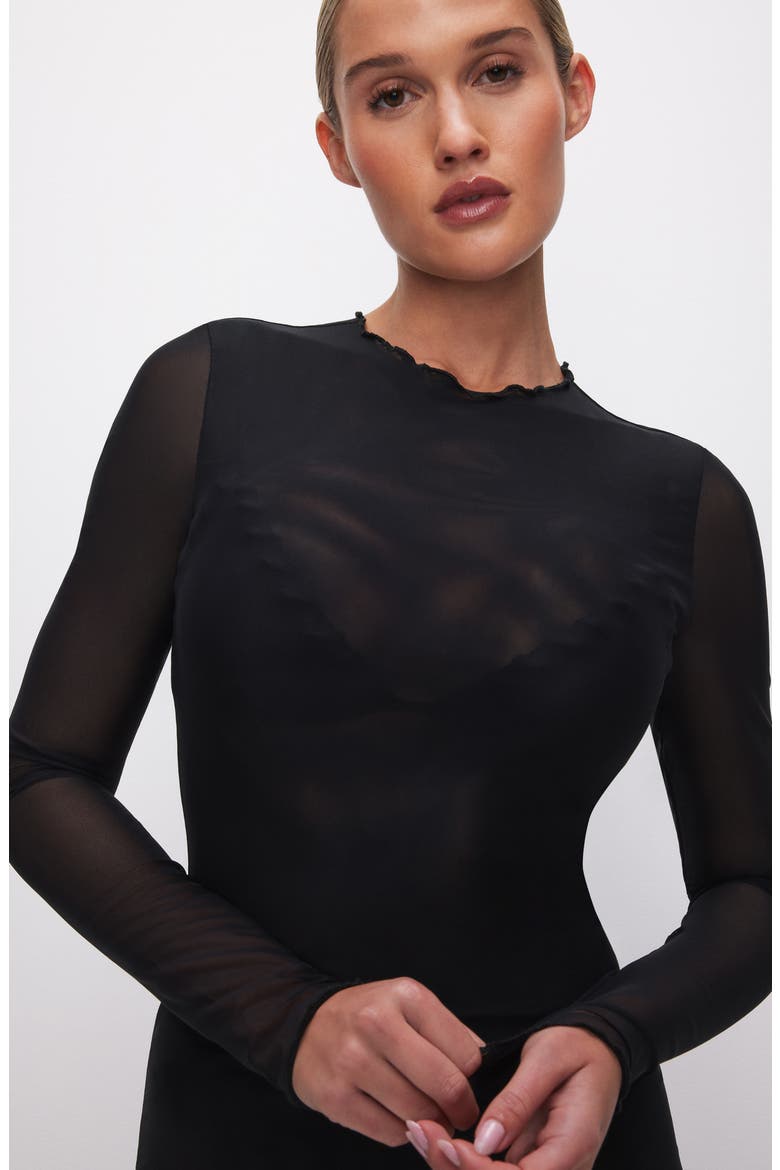 Long Sleeve Mesh Cover-Up Dress, Alternate, color, BLACK001