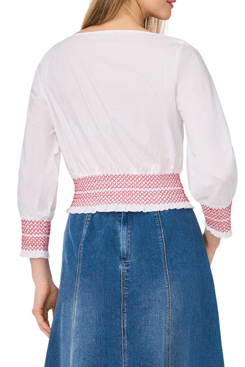 Boat Neck Long Sleeve Smocked Top, Alternate, color, ULTRA WHITE
