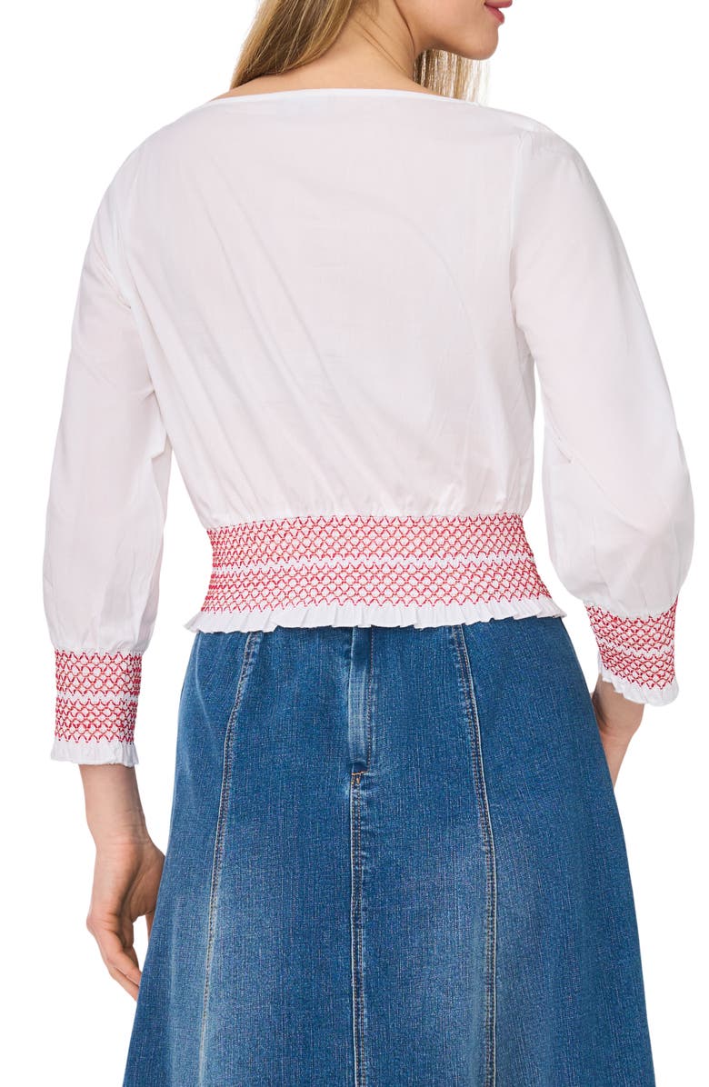 1.STATE Boat Neck Long Sleeve Smocked Top, Alternate, color, Ultra White