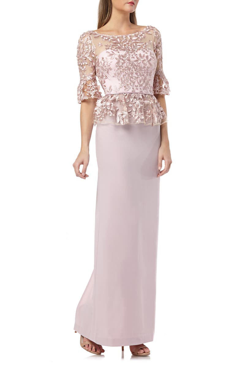 JS Collections Embroidered Mock Two-Piece Gown, Main, color,