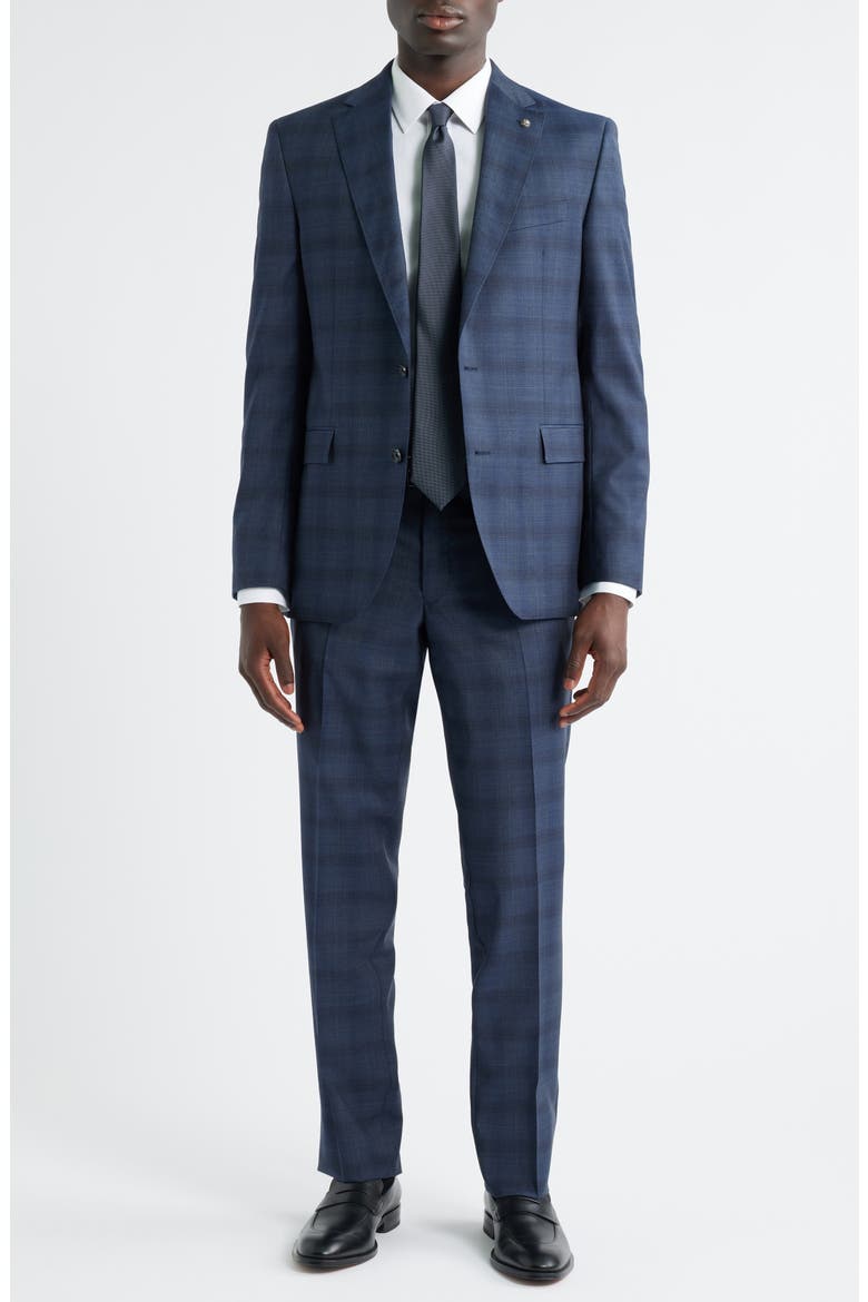 Esprit Blue Plaid Wool Suit, Main, color, MID BLUE