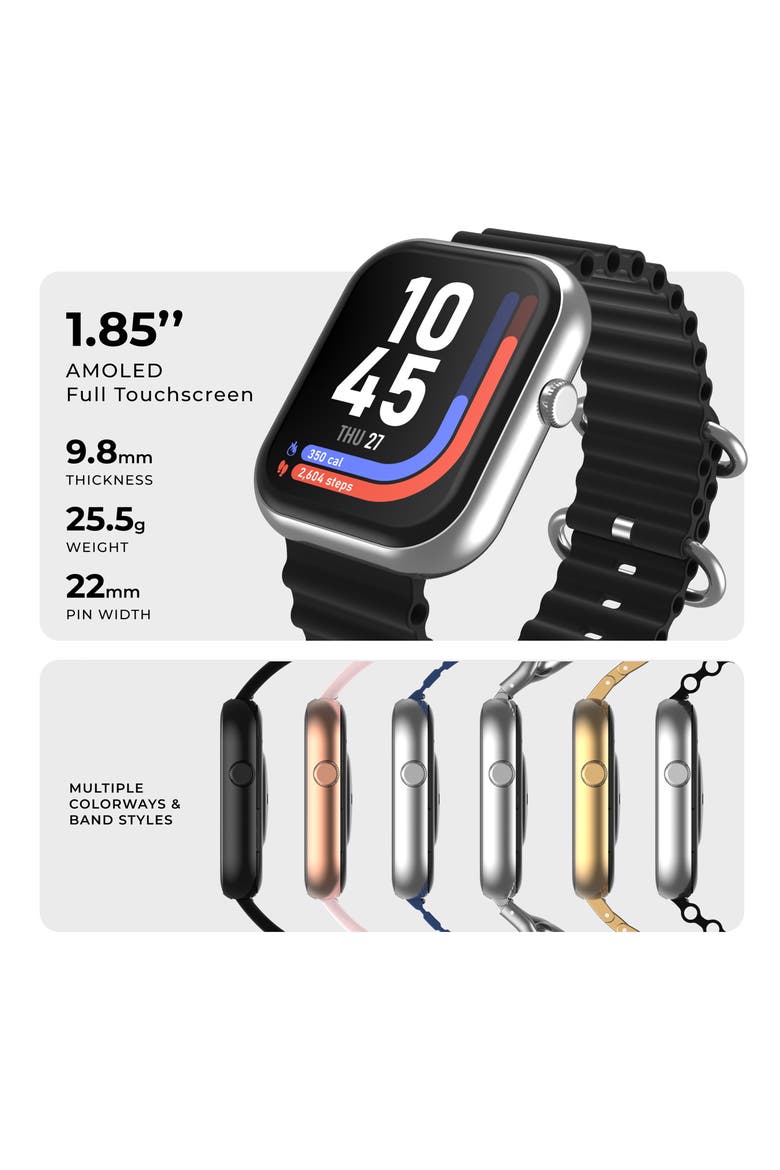 iTouch Air 5 Silicone Strap Smartwatch, 36.8mm x 45.6mm, Alternate, color, SILVER/ BLACK