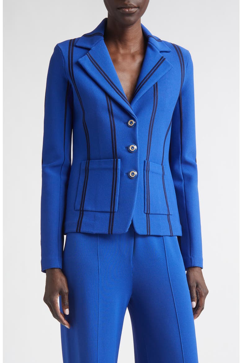 Carter Stripe Roma Crepe Knit Jacket, Main, color, COBALT/ MIDNIGHT