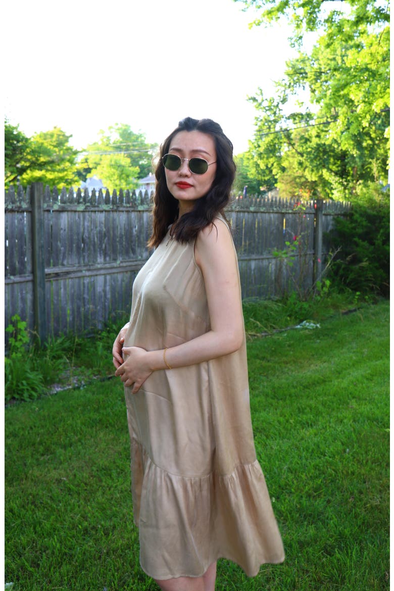 Violette Satin Maternity/Nursing Dress, Alternate, color, LIGHT BEIGE