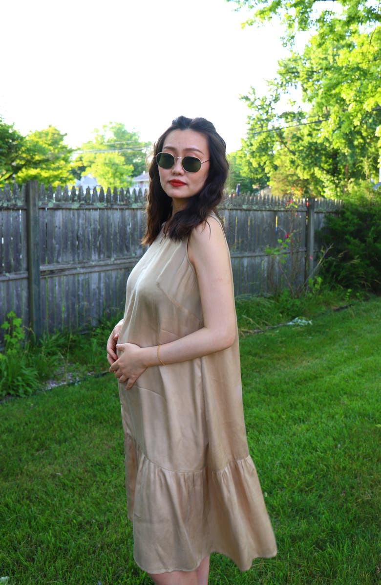 Emilia George Violette Satin Maternity/Nursing Dress, Alternate, color, Light Beige