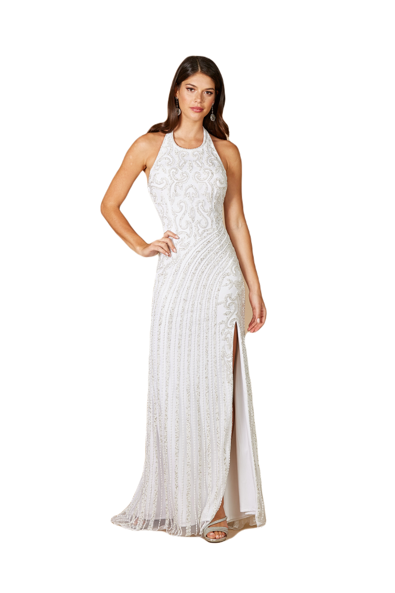 Dawson Beaded Wedding Dress with Halter Neck, Main, color, White