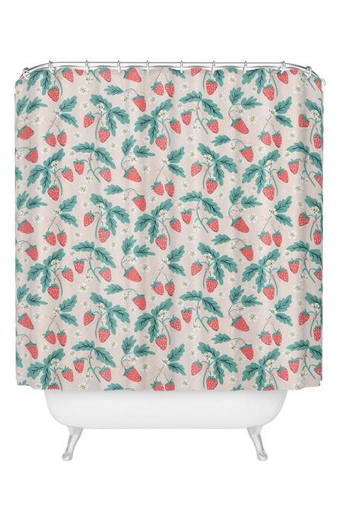 Strawberry & Flower Print Shower Curtain