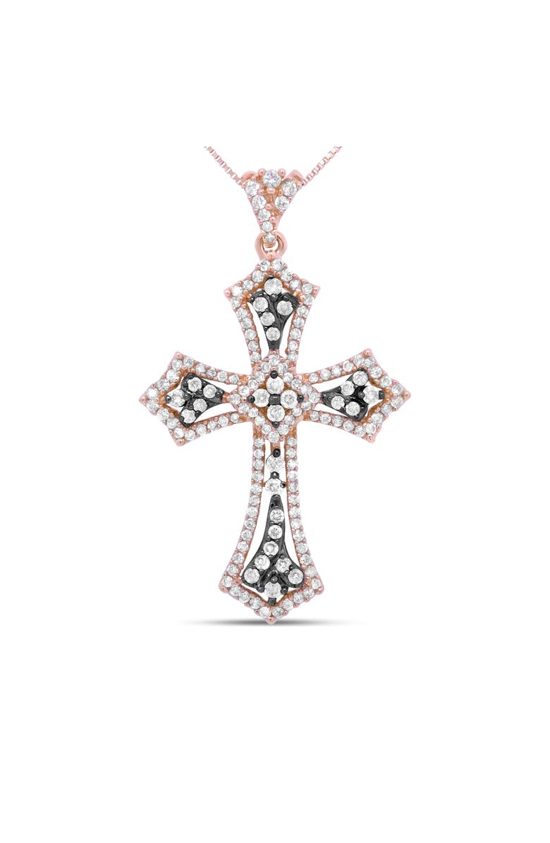 Haus of Brilliance 14K Rose Gold and Black Rhodium 1.0 Cttw Diamond St. James Budded Cross Pendant, Main, color, Pink