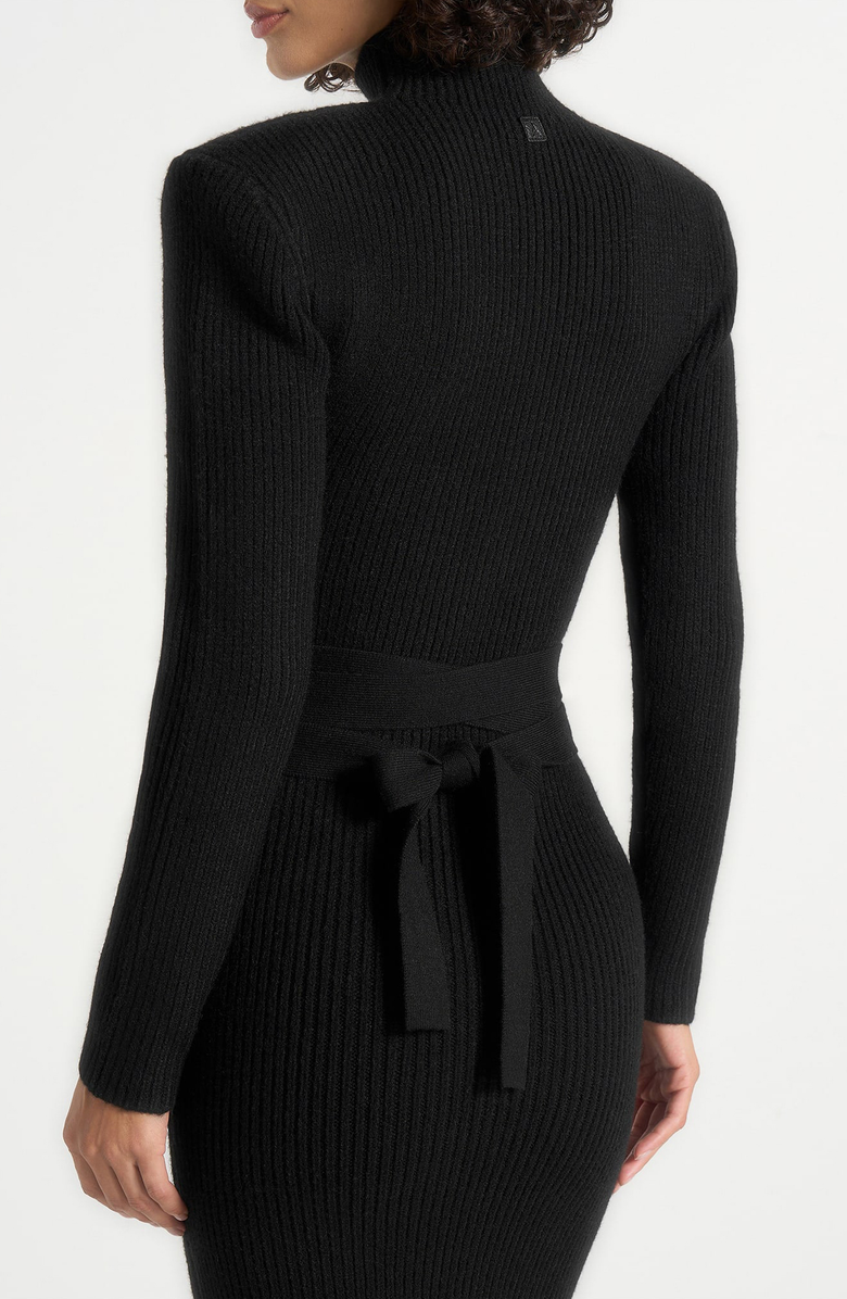 Manière De Voir Hana Wide Shoulder Knit Dress With Waist Tie, Alternate, color, Black