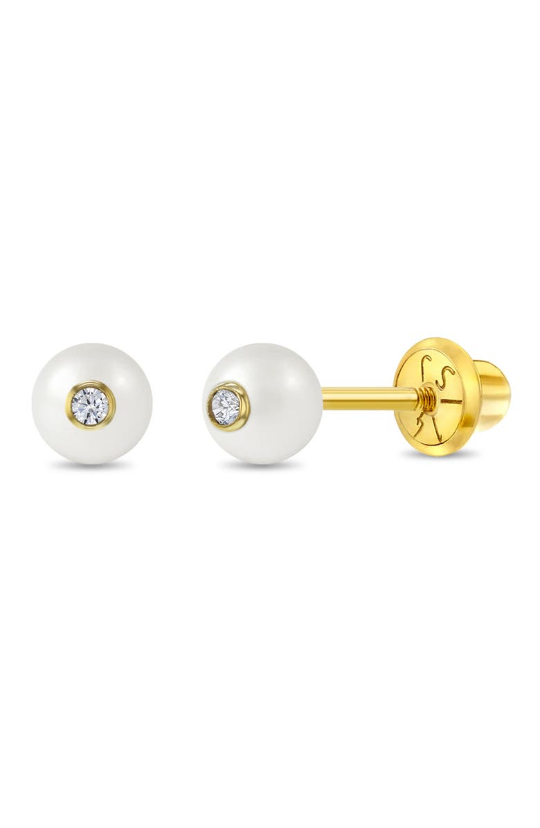 In Season Jewelry 14k Simulated Pearl and Cubic Zirconia Earrings, Main, color, Gold