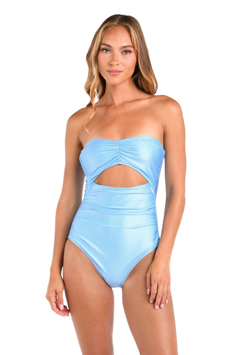 Lily Cutout Ruched One-Piece Swimsuit, Alternate, color, SKY