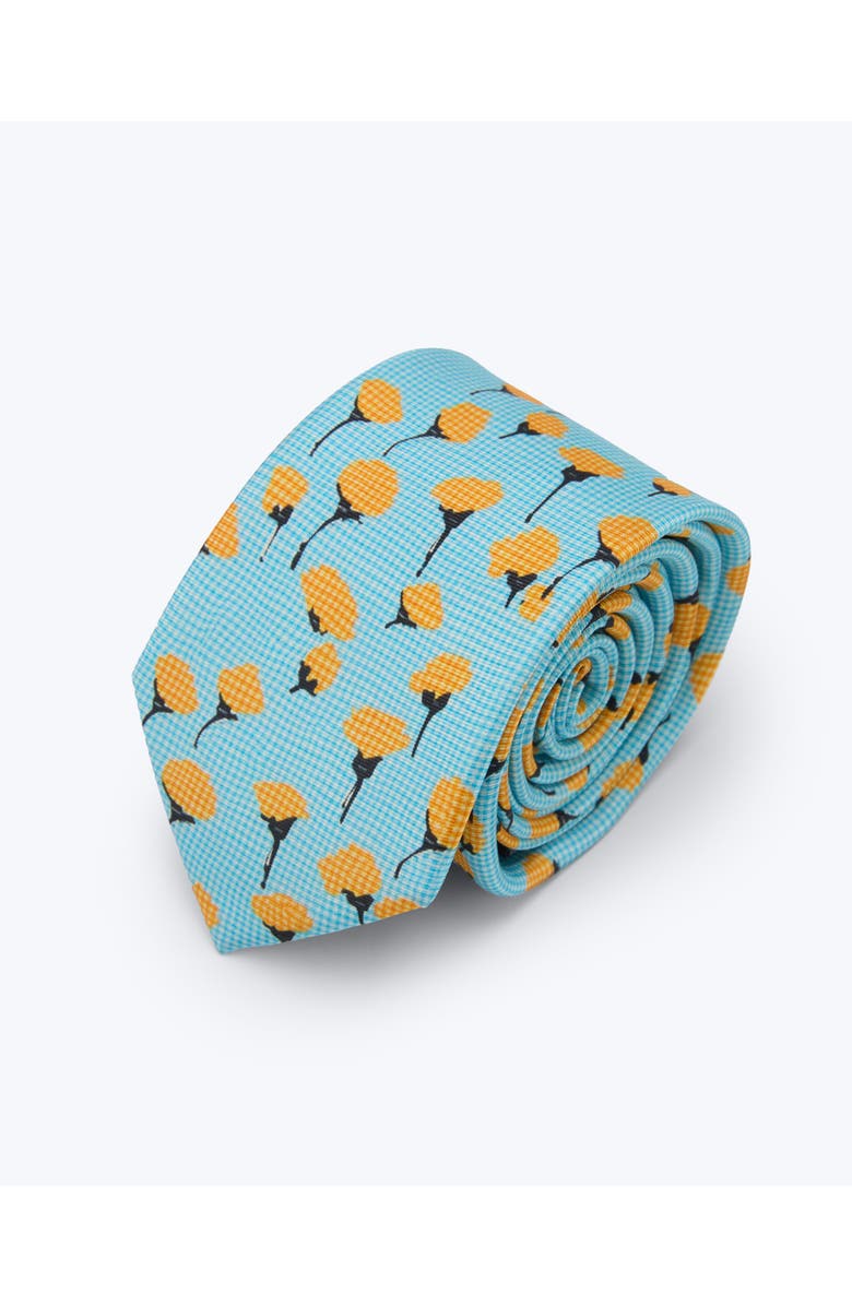 Knottery & Co Marigold Bloom Printed Silk Tie, Main, color, Blue