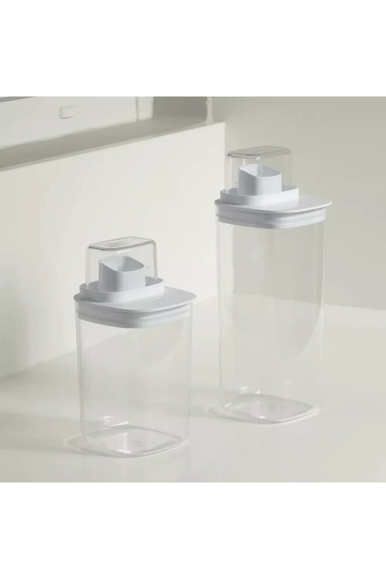 Versatile 50 oz Clear Airtight Laundry Detergent Dispenser with Measuring Cap, Alternate, color, White