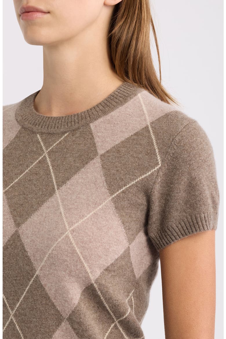 Darcy Short Sleeve Cashmere Sweater, Alternate, color, OAK ARGYLE