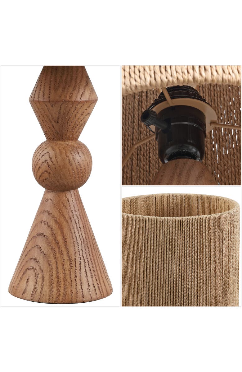 JONATHAN Y Orbic Taper Cottage Resin/Metal LED Table Lamp with Paper Rope Shade, Alternate, color, Brown Wood Finish