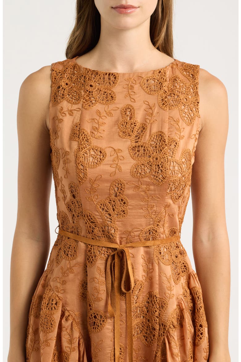 Embroidered Sleeveless Minidress, Alternate, color, RUST